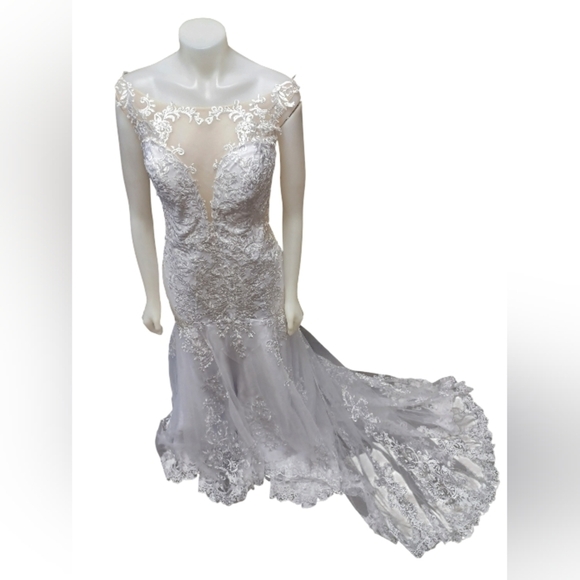 Chong Xiao NWT Mermaid Sweetheart Lined Lacey White Wedding Gown Size XL - Picture 2 of 14